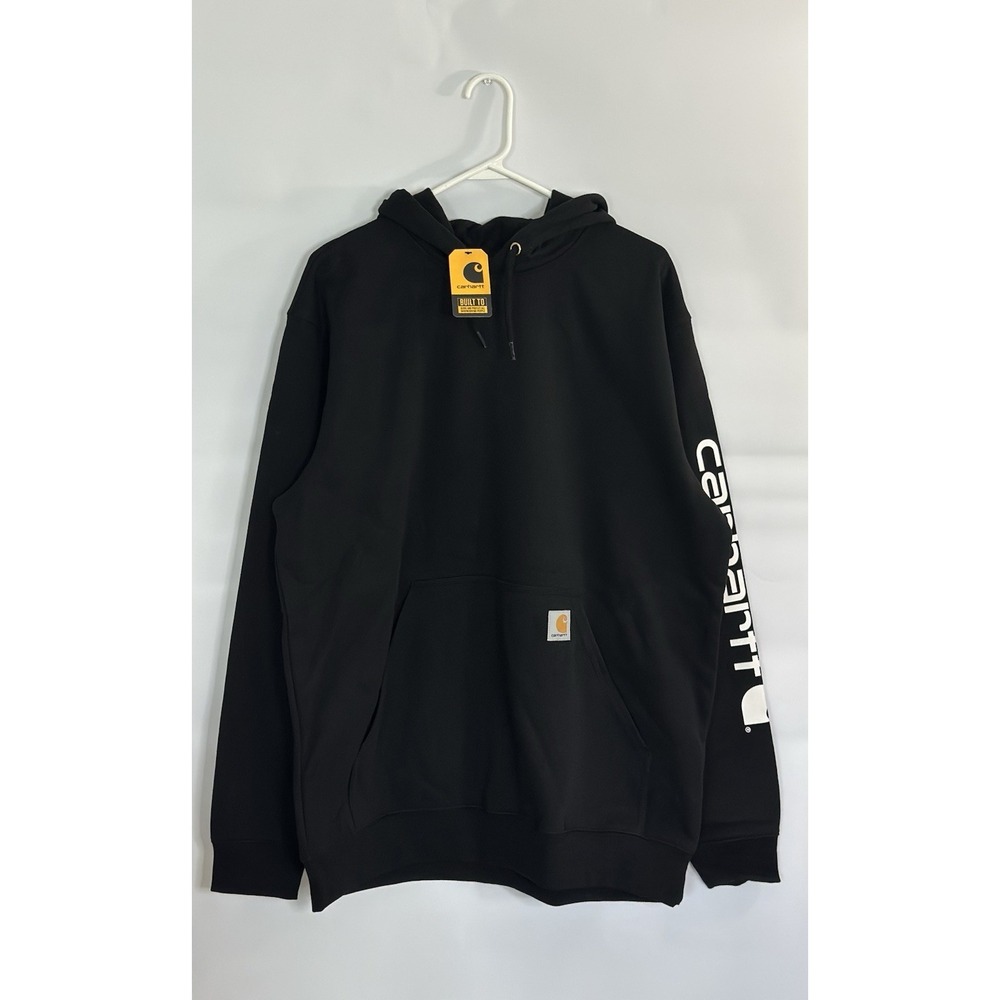 Carhartt K288 Black Hoodie Loose Fit Midweight Logo Sleeve Pullover Size L NWT